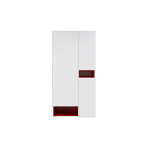 BRW Šatní skříň: Poss AIR - SZF3D / 20 / 10_L Farba: biela/biely lesk/červená