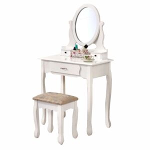 Tempo Kondela Toaletní stolek s taburetem, bílá / stříbrná, LINET NEW