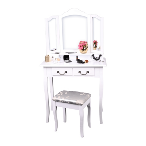 Tempo Kondela Toaletní stolek s taburetem, bílá / stříbrná, REGINA NEW