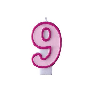Narozeninová svíčka 9, růžová, 7 cm - PartyDeco