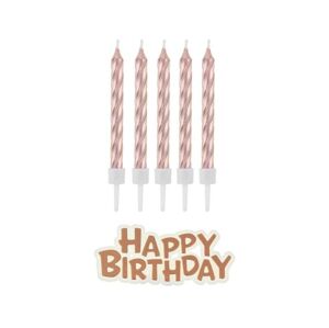 Svíčky s nápisem Happy Birthday, rosegold - růžovozlaté 16 ks - GoDan