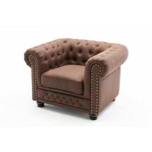 Invicta Interior INVICTA fotel CHESTERFIELD II vintage - brązowy, drewno naturalne, tkanina