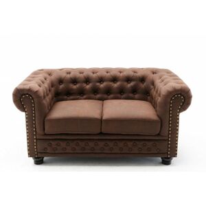 Invicta Interior INVICTA sofa CHESTERFIELD II 2 Osobowych - 150 cm vintage brązowy, mikrofibra, drewno naturalne