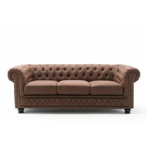 Invicta Interior INVICTA sofa CHESTERFIELD II 3 Osobowych - 210 cm vintage brązowy, drewno naturalne, mikrofibra