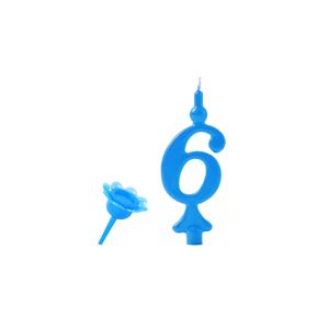 Narozeninová svíčka se zapichovacím stojánkem - Číslice modrá 6 - Modecor