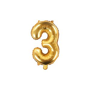 Balón foliový číslice zlatá 35 cm - 3 (NELZE PLNIT HELIEM) - PartyDeco