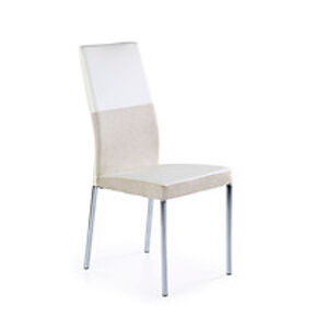 Jídelní židle: HALMAR K173 HALMAR - poťahový materiál: eco koža béžova - látka biela, HALMAR - sklo/kov: chróm