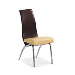 Jídelní židle: HALMAR K2 HALMAR - poťahový materiál: PVC béžovo - hnedá, HALMAR - sklo/kov: chróm