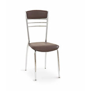 Jídelní židle: HALMAR K48 HALMAR - poťahový materiál: PVC - tmavohnedá, HALMAR - sklo/kov: chróm