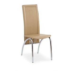 Jídelní židle: HALMAR K75 HALMAR - poťahový materiál: PVC - svetlohnedá, HALMAR - sklo/kov: chróm