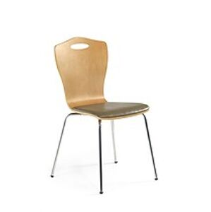 BRW Jídelní židle: K102 HALMAR - poťahový materiál: PVC - khaki, HALMAR - drevo: jelša, HALMAR - sklo/kov: chróm