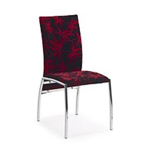 BRW Jídelní židle: K119 HALMAR - poťahový materiál: Nábytková látka - čiernočervená vzor listy, HALMAR - sklo/kov: chróm