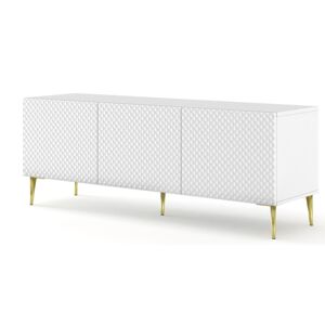 ARTBm TV stolek RAVENNA C 3D 150 | bílá lesklá Provedení: Biela / biela lesk / zlaté nohy