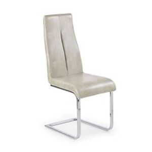 BRW Jídelní židle: K142 HALMAR - poťahový materiál: eco koža - sivá, HALMAR - sklo/kov: chróm