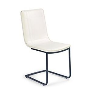 BRW Jídelní židle: K150 HALMAR - poťahový materiál: eco koža - biela, HALMAR - sklo/kov: čierna
