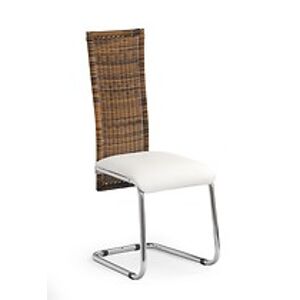 BRW Jídelní židle: K79 HALMAR - poťahový materiál: ratan/ eco koža - krémová, HALMAR - sklo/kov: chróm