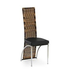 BRW Jídelní židle: K80 HALMAR - poťahový materiál: ratan/ eco koža - čierna, HALMAR - sklo/kov: chróm