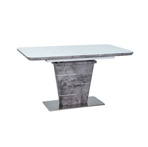 Jídelní rozkládací stůl: SIGNAL Ilario SIGNAL - stoly: MDF/ tvrdené sklo/ brúsená oceľ - biely lak/ imitácia betónu