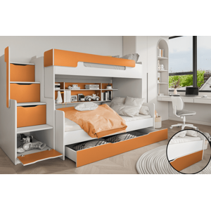 ArtBed Dětská patrová postel HARRY | bílá/oranžová