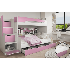 ArtBed Dětská patrová postel HARRY | bílá/růžová