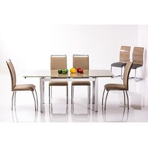 BRW Jídelní stůl: GD-001 SIGNAL - stoly: sklo tvrdené-tm. béžové/biela