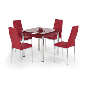 Jídelní stůl: HALMAR KENT červený HALMAR - sklo/kov: chróm - sklo červené