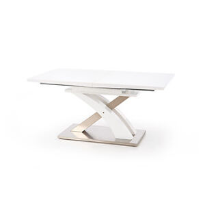 Jídelní stůl: HALMAR Sándora bílý HALMAR - drevo: MDF lakovaná biela/ nerez/ sklo extra biele