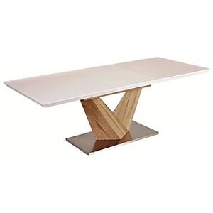 Jídelní stůl: SIGNAL alarmu HALMAR - drevo: MDF biely/MDF dub sonoma, HALMAR - sklo/kov: oceľ kartačovaná