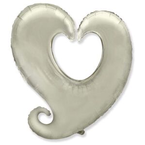 Balón foliový Srdce zatočené - stříbrné 90 cm - FLEXMETAL