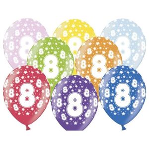 Silné Balónky 30 cm metalické mix - Birthday No.8 - PartyDeco