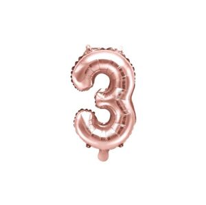 Balón foliový číslice růžovozlatá - Rose Gold 35 cm - 3 (NELZE PLNIT HELIEM) - PartyDeco