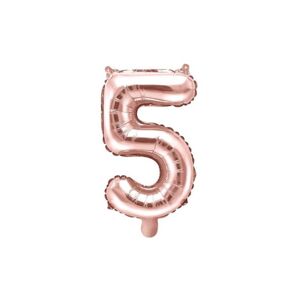 Balón foliový číslice růžovozlatá - Rose Gold 35 cm - 5 (NELZE PLNIT HELIEM) - PartyDeco
