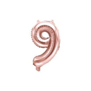 Balón foliový číslice růžovozlatá - Rose Gold 35 cm - 9 (NELZE PLNIT HELIEM) - PartyDeco