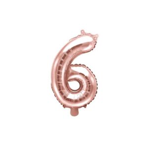 Balón foliový číslice růžovozlatá - Rose Gold 6 - 35 cm (NELZE PLNIT HELIEM) - PartyDeco
