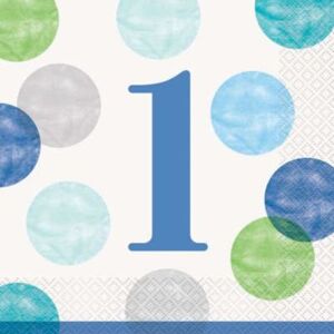 Ubrousky 1. narozeniny modré s puntíky 16 ks - UNIQUE
