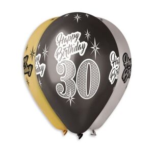 Balónky metalické 30 let, Happy Birthday - mix barev - 30 cm (5 ks) - SMART