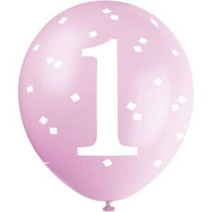 Balónky 1. narozeniny HOLKA - 5 ks - 30 cm - RŮŽOVÉ - UNIQUE