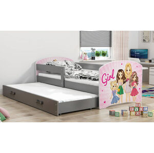 BMS Dětská obrázková postel s přistýlkou LUKI 2 | šedá Obrázek: děvčata