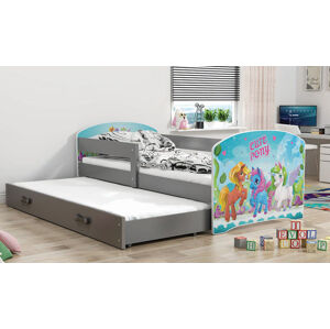 BMS Dětská obrázková postel s přistýlkou LUKI 2 | šedá Obrázek: Pony