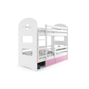 BMS Dětská patrová postel DOMINIK Barva: bílá / růžová, Rozměr: 190 x 80 cm