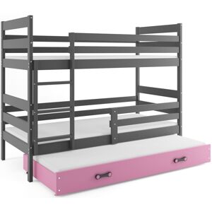 BMS Dětská patrová postel ERYK 3 s přistýlkou | šedá Barva: Šedá / růžová, Rozměr: 160 x 80 cm