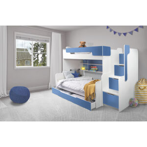 ArtBed Dětská patrová postel HARRY Barva: bílá / modrá