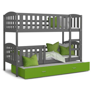 ArtAJ Dětská patrová postel Kubuš 3 | 190 x 80 cm Barva: šedá / zelená, s matrací, MDF