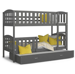ArtAJ Dětská patrová postel Kubuš 3 | 190 x 80 cm Barva: šedá / šedá s matrací, MDF