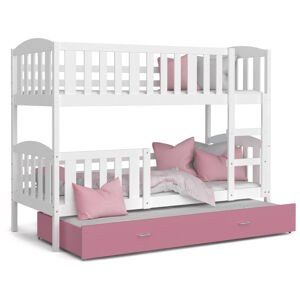 ArtAJ Dětská patrová postel Kubuš 3 | 190 x 80 cm Barva: bílá / růžová s matrací, MDF