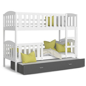 ArtAJ Dětská patrová postel Kubuš 3 | 190 x 80 cm Barva: bílá / šedá s matrací, MDF