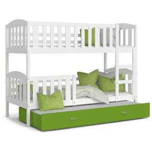 ArtAJ Dětská patrová postel Kubuš 3 | 190 x 80 cm Barva: bílá / zelená s matrací, MDF