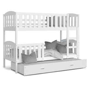 ArtAJ Dětská patrová postel Kubuš 3 | 190 x 80 cm Barva: bílá / bílá s matrací, MDF