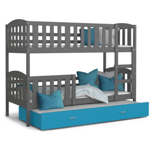 ArtAJ Dětská patrová postel Kubuš 3 | 190 x 80 cm Barva: šedá / modrá, s matrací, MDF