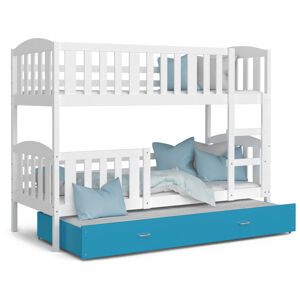 ArtAJ Dětská patrová postel Kubuš 3 | 190 x 80 cm Barva: bílá / modrá s matrací, MDF